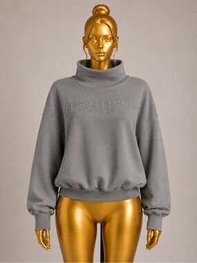 DAZY Gray Mock Neck Cropped Sweatshirt “Perseverance Keep Calm”Oversized